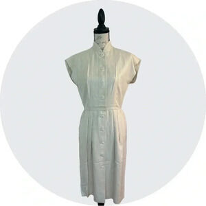 Oscar de la Renta Vintage UnionMade Cream Color Cap Sleeve Pleated Midi …